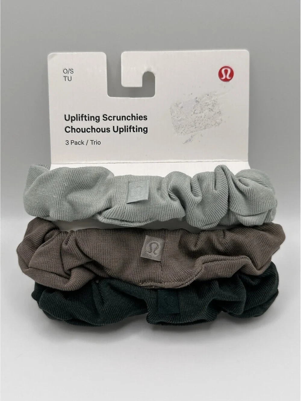Lululemon 3 Pack Uplifting Scrunchies (Jade Grey/Nomad/Rainforrest Green) 0015